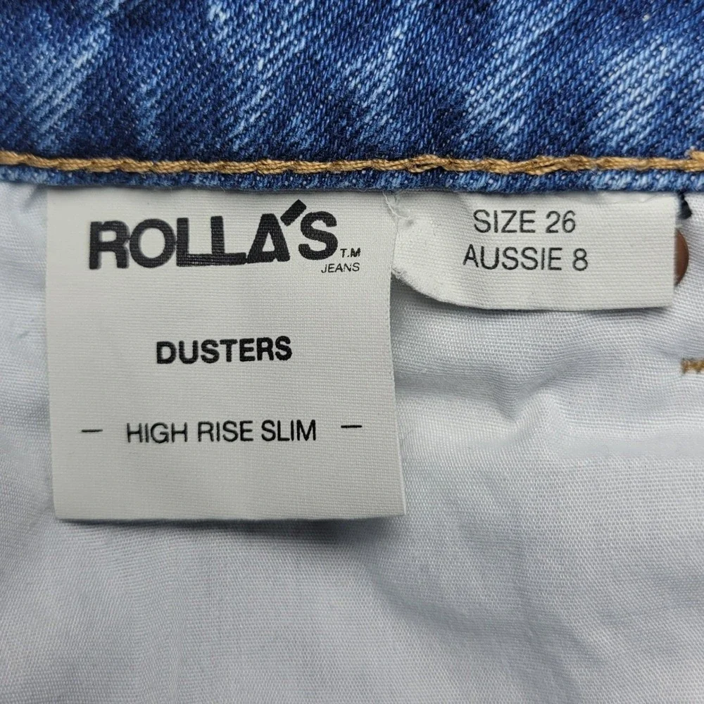 Rolla's High Rise Duster Denim Shorts Distressed Frayed Hem Vintage Wash 26